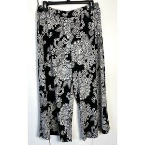 Susan Graver Floral Liquid Knit Cropped Wide Leg Pants In Black Size XS